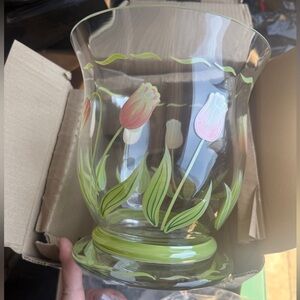 Princess House Crystal Ice Bucket #6448, Hand Painted Tulip Cottage